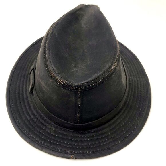 Outdoor Cap Dark Brown Waxed Indiana Jones Brimmed Fedora Hat - Picture 6 of 14